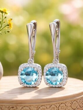 Swiss Blue Topaz Sterling Silver Earrings, December Birthstone Nickel Free